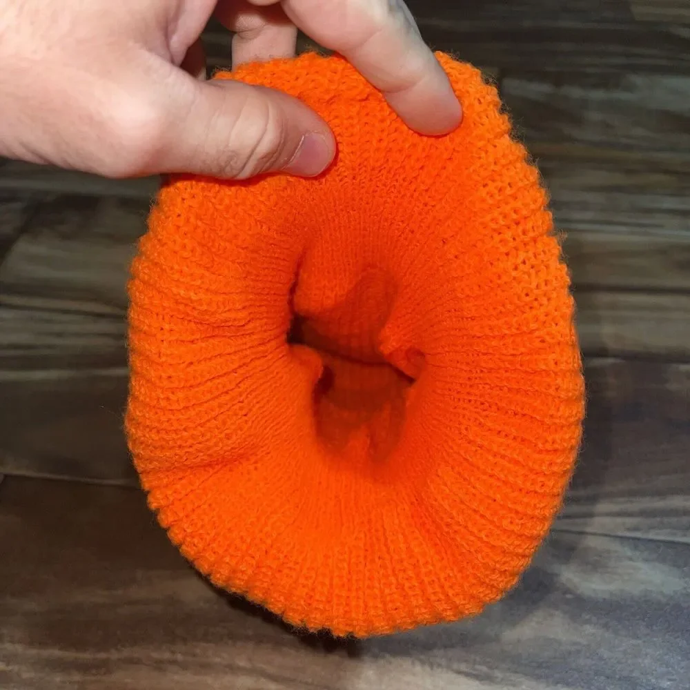 Vtg Fleece Face Mask Blaze Orange Knit Winter Balaclava Winter Hunting Ski Mask
